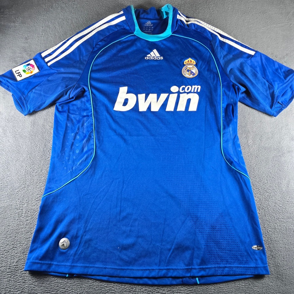 Adidas Real Madrid 2008 2009 Away Jersey Blue Mens Large Bwin LFP Soccer Kit